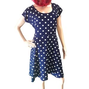 GILLI - Navy, white, polka-dot dress, size L